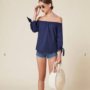 Reformation Navy Off-Shoulder Top